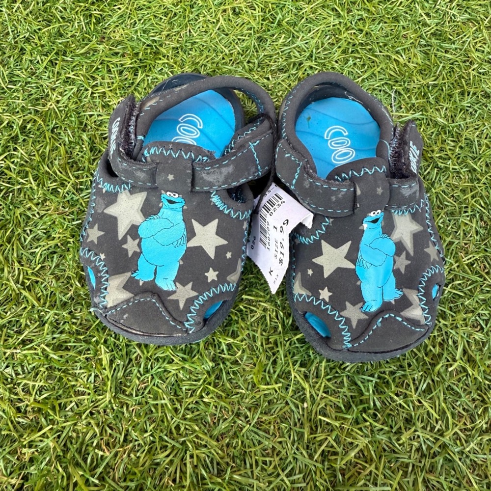 Vtg Y2K Cookie Monster‎ Sesame Street Sandals Infant Size 1 Kidcore Deadstock